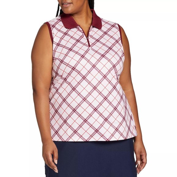 NWT Lady Hagen Women's Clubhouse Plaid Sleeveless Golf Polo - Picture 6 of 7